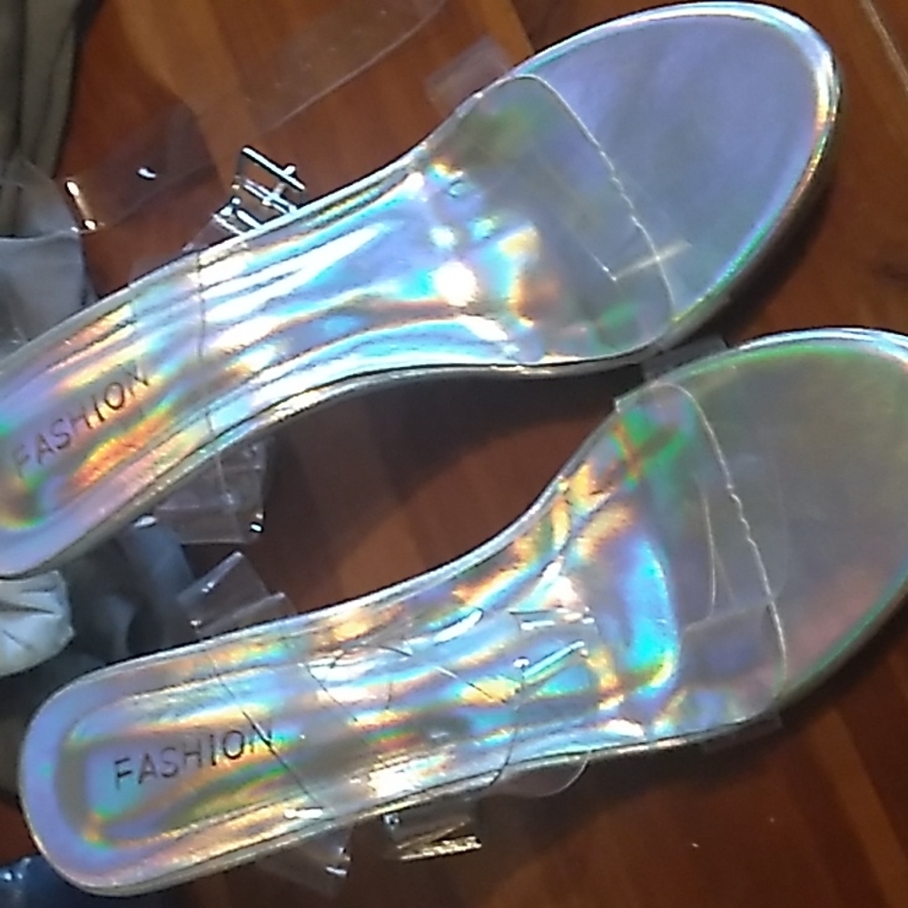 Womens size 8 clear high heel shoes.